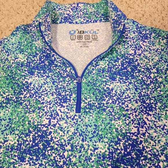 Ibkul Long Sleeve Zip Mock Neck Painted Blue Green Sun Shirt Women's Size XS - Picture 7 of 9